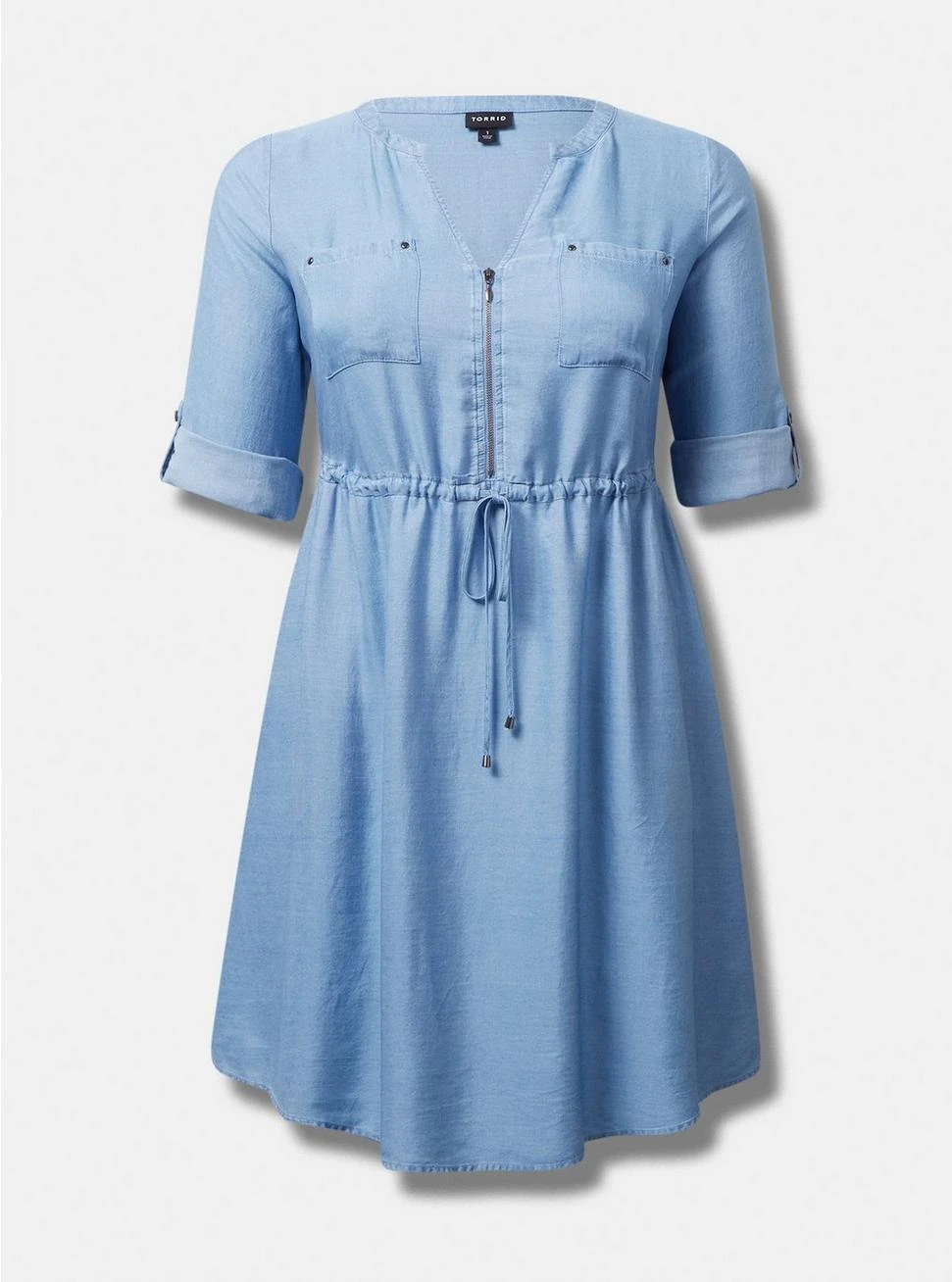 Mini Chambray Zip Front Shirt Dress 5 Mini Chambray Zip Front Shirt Dress - Image 5