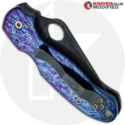 MODIFIED Spyderco Para 3 Knife With Acid Stonewash + KP Titanium Scales MAYHEM FINISH -Magical Ears Collectibles Shop KP PARA3 4 NEW CLOSED BACK2