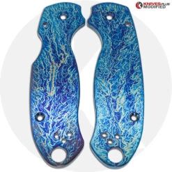 MODIFIED Spyderco Para 3 Knife With Acid Stonewash + KP Titanium Scales MAYHEM FINISH -Magical Ears Collectibles Shop KP SCALE 2 ANGLED 1